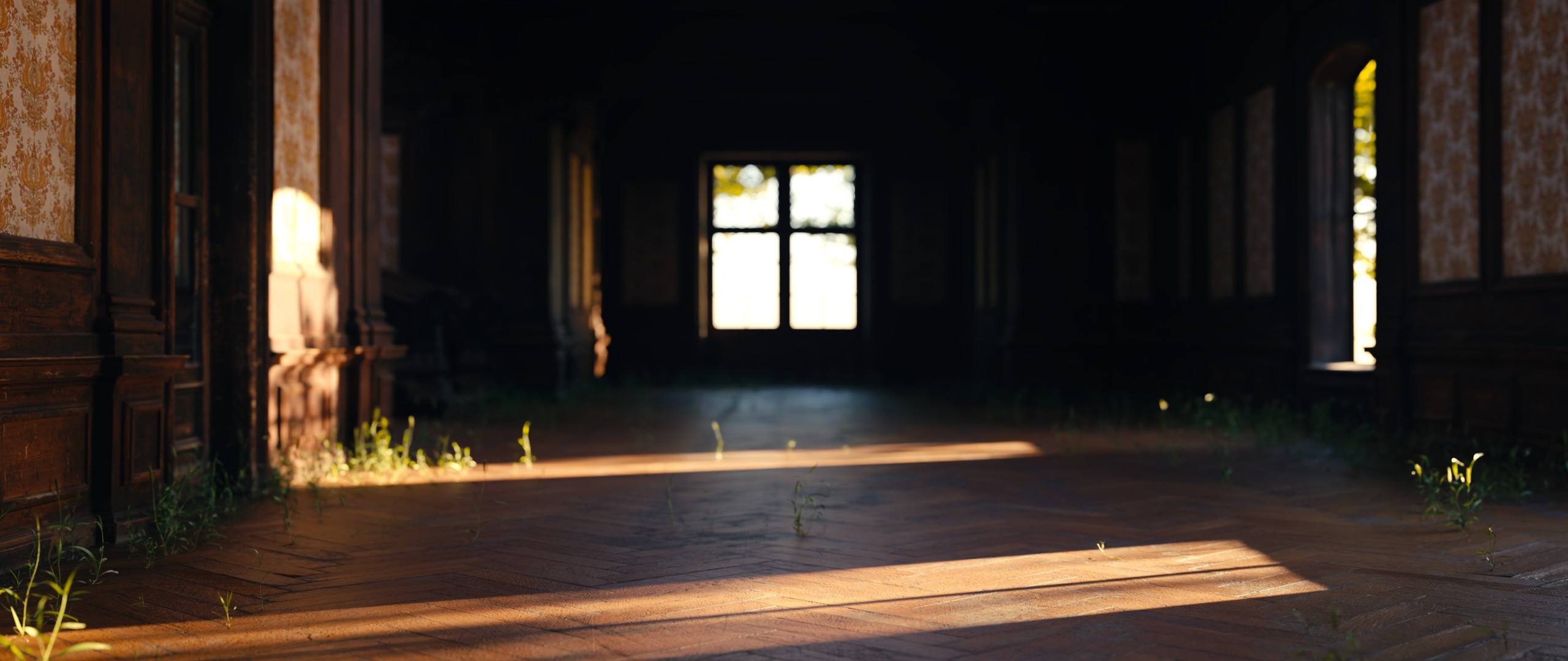 一间空着的木制的大厅